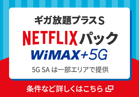ギガ放題プラスS NETFLIXパック WiMAX +5G ※5G SAは一部エリアで提供 条件など詳しくはこちら